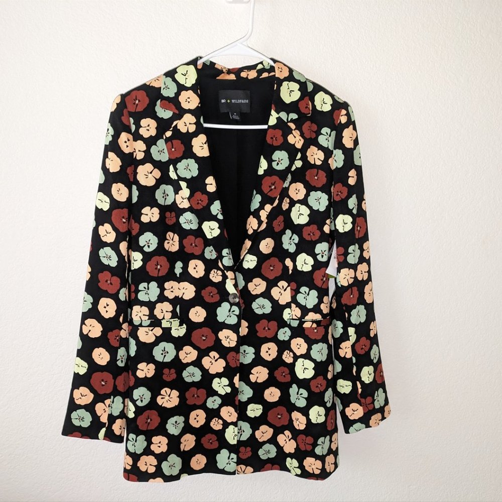 BP + Wildfang Black Floral Print Longline Classic Style Blazer